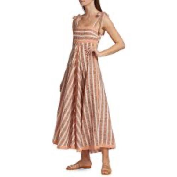 Hannah Artwear Serena Striped Midi Dress •Women 1 /S• Linen Blush Chevron Maxi - Picture 2 of 14